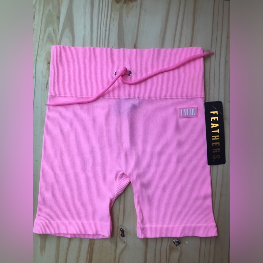 Ribbed Drawstring Bike Shorts Pink Shorts Womens  Seamless High Waist yoga gym